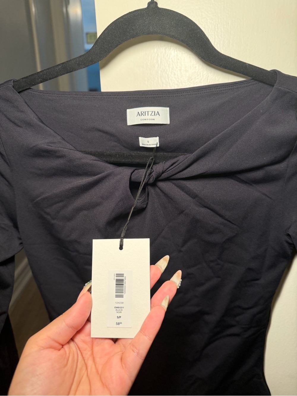 Aritzia Black Long-Sleeve Mini Top with Front Keyhole - Picture 3 of 3